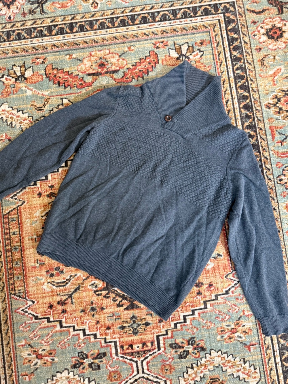 Men’s British Khaki Grey Textured Mock-Neck Sweater
